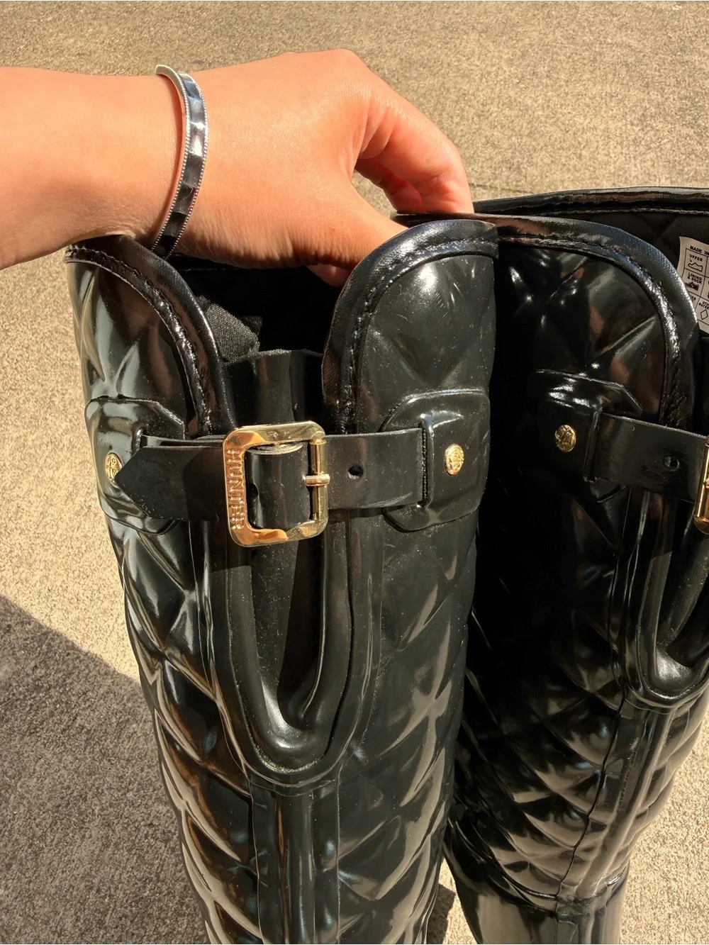 Hunter Black Quilted Gloss Tall Rain Boots - Women